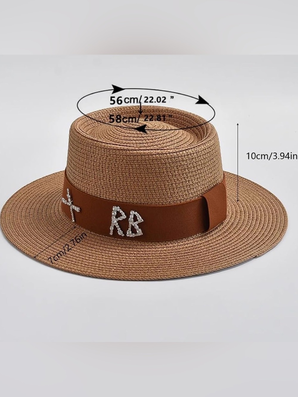 Brown Straw Boater Hat with Embellished Band